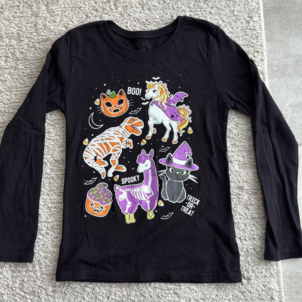 *LIKE NEW" The Children's Place Girls Black Halloween Graphic Tee Size S (5-6)